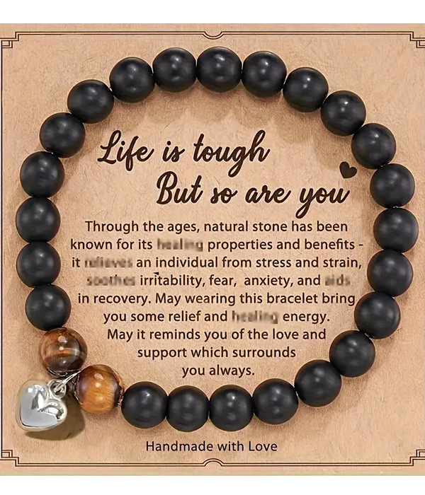 Lava & tiger eye stone inspiration stretch bracelet - life is tough but so are you