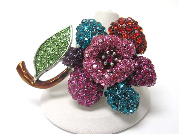 Large crystal stud flower stretch ring