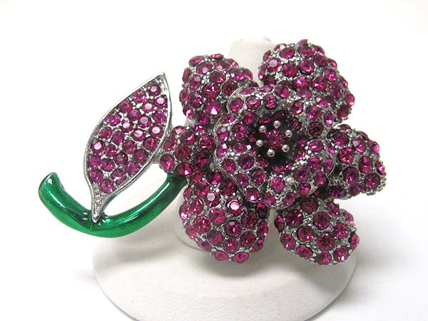 Large crystal stud flower stretch ring