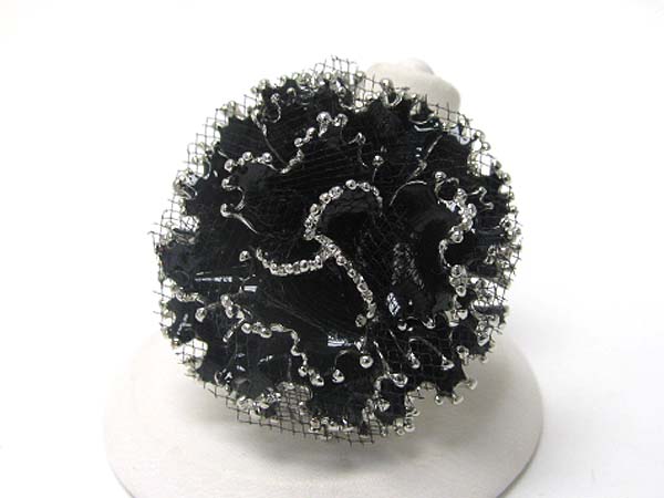 Enamel metal and fabric mix flower  stretch ring