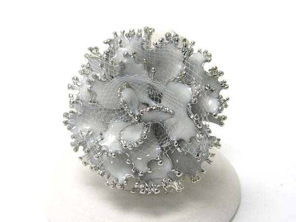 Enamel metal and fabric mix flower  stretch ring