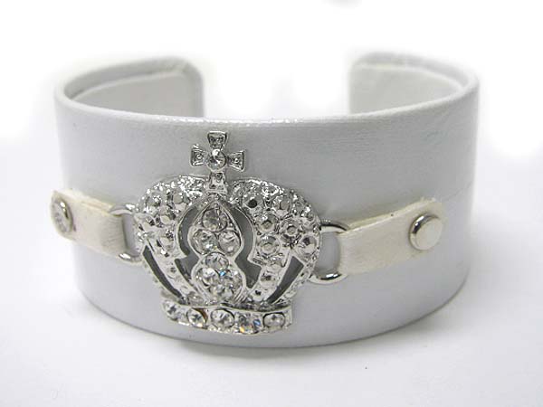Crystal crown faux leather wrap metal cuff bangle?
