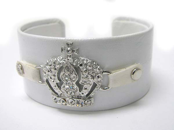 CRYSTAL CROWN FAUX LEATHER WRAP METAL CUFF BANGLE?