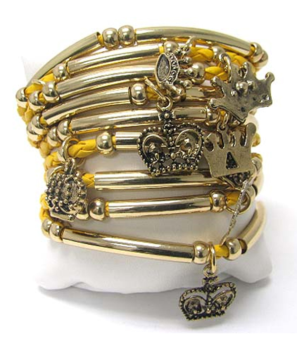 Crown charm multi row braided cord bracelet