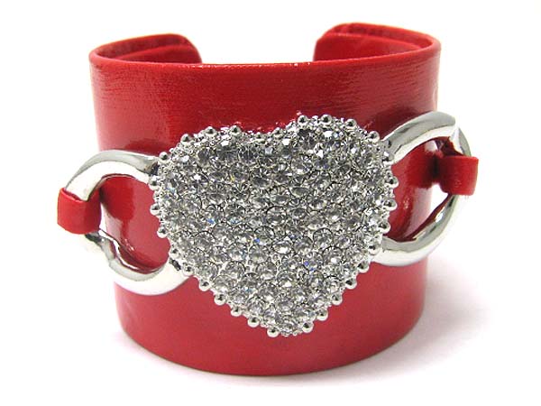 Crystal heart faux leather wrap metal cuff bangle?