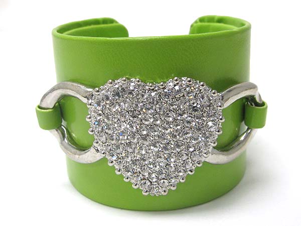 CRYSTAL HEART FAUX LEATHER WRAP METAL CUFF BANGLE?