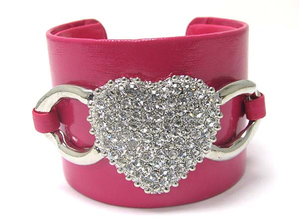 Crystal heart faux leather wrap metal cuff bangle?