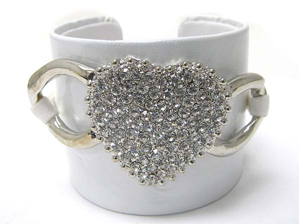Crystal heart faux leather wrap metal cuff bangle?
