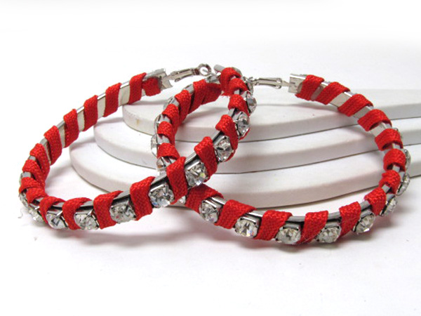 Multi crystal and wrap cord on fashion hoop earring - hoops