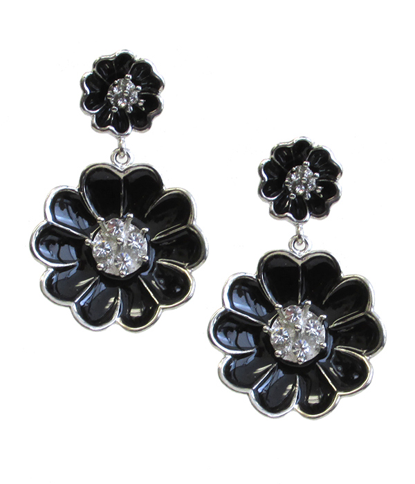 CRYSTAL CASTING DOUBLE METAL AND EPOXY FASHION FLOWER DROP EARRING