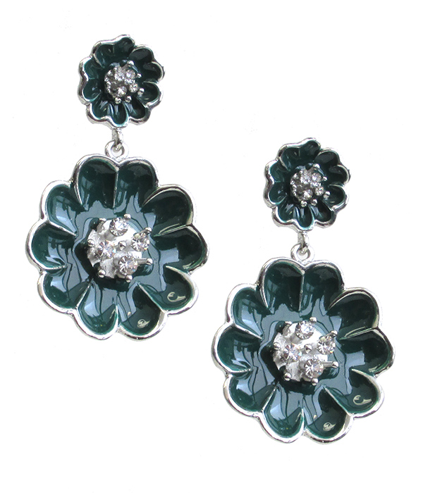 Crystal casting double metal and epoxy fashion flower drop earring
