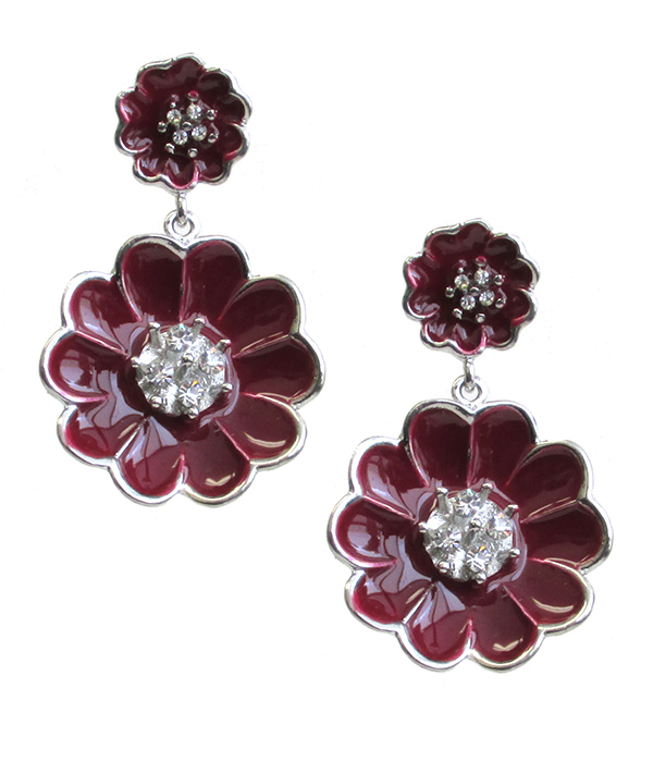 CRYSTAL CASTING DOUBLE METAL AND EPOXY FASHION FLOWER DROP EARRING