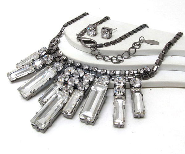 Multi crystal and rectangle rhinestone bar fashion necklace earring set