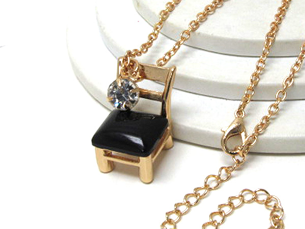 CRYSTAL DROP FASHION METAL AND ACRYL CHAIR PENDANT LONG CHAIN NECKLACE