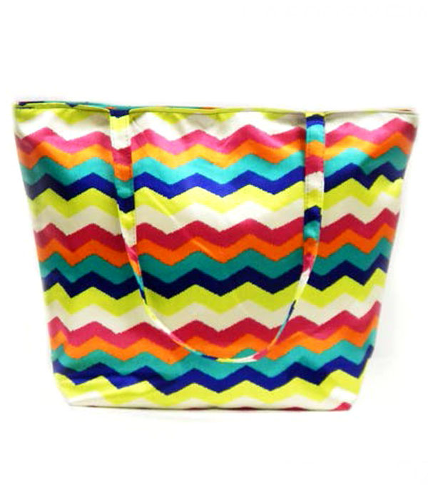 Neon color chevron print beach tote bag