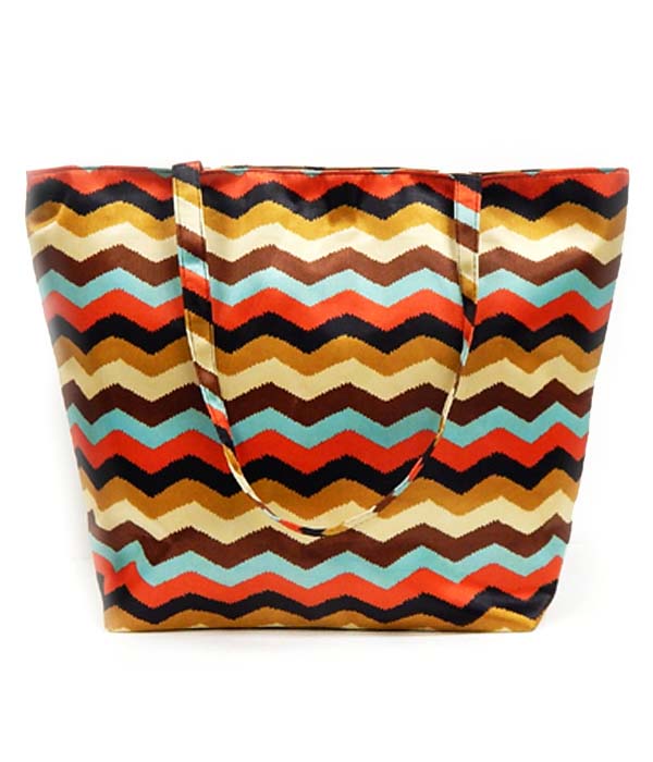 Neon color chevron print beach tote bag