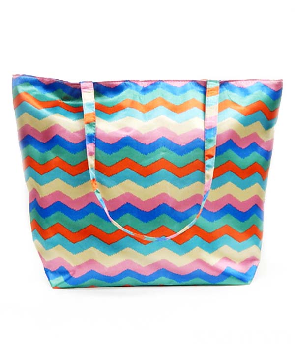 Neon color chevron print beach tote bag