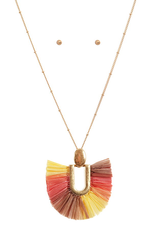 RAFIA TASSEL PENDANT LONG NECKLACE SET