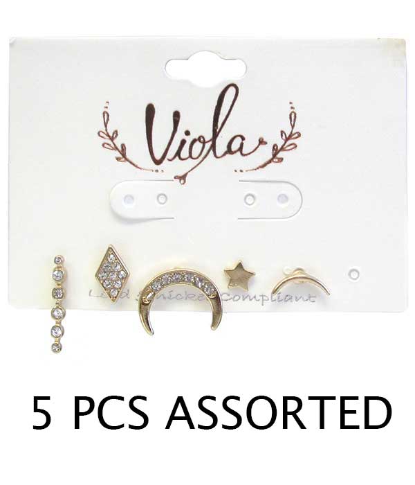 5 PIECE ASSORTED UNBALANCE EARRING SET