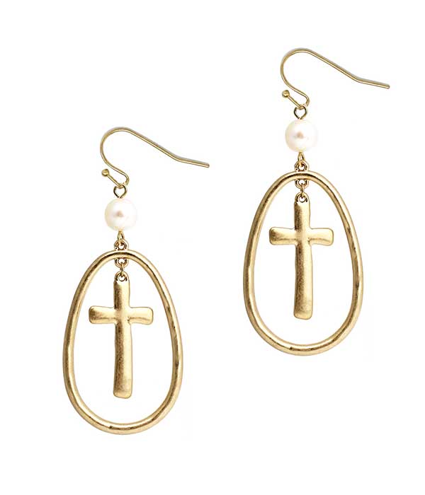 CROSS DANGLE TEARDROP EARRING