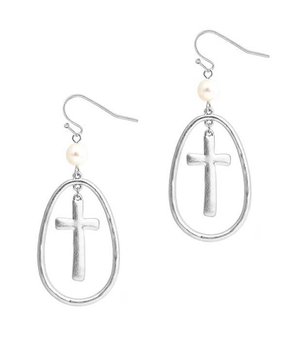 CROSS DANGLE TEARDROP EARRING
