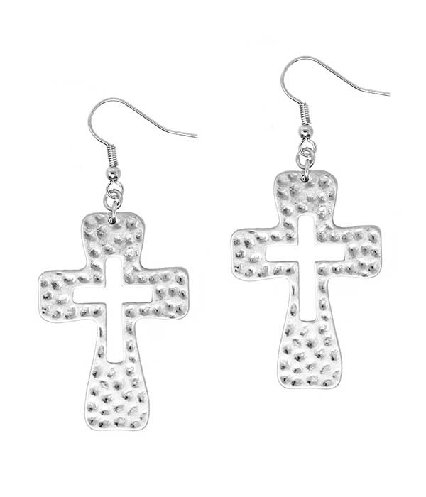 TEXTURED CROSS EARRING