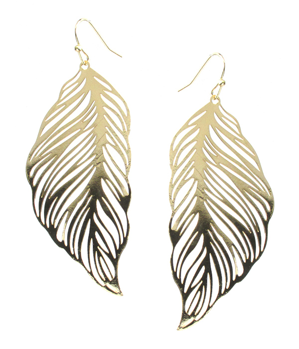 Metal filigree brass feather earring