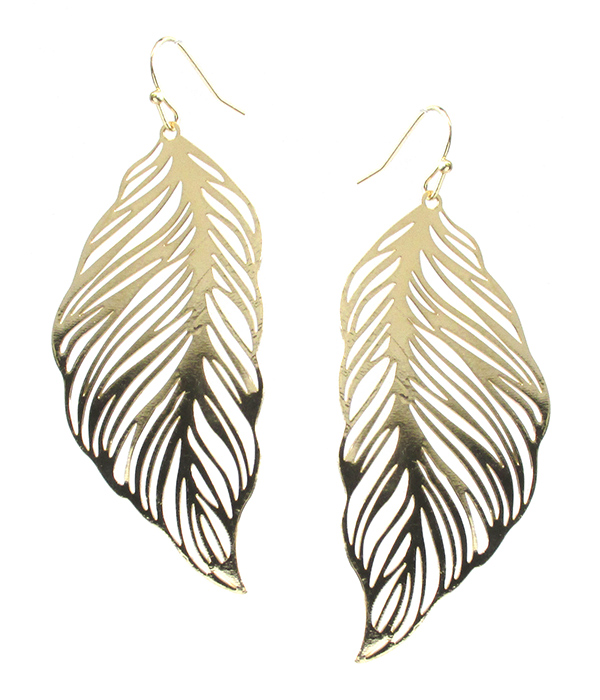 METAL FILIGREE BRASS FEATHER EARRING