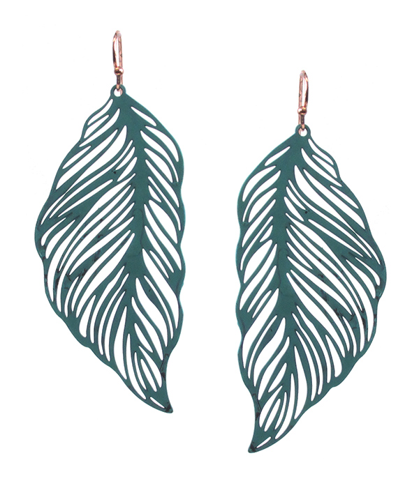 METAL FILIGREE BRASS FEATHER EARRING