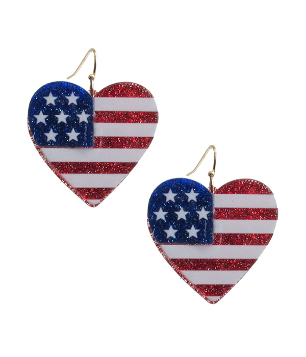 PATRIOTIC AMERICAN FLAG THEME ACRYLIC HEART EARRING