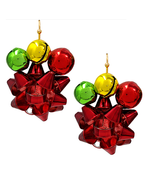 CHRISTMAS THEME JINGLE BELL AND GIFT BOW MIX EARRING