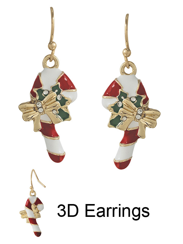 CHRISTMAS THEME EPOXY 3D CANDY CANE EARRING