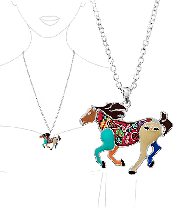 EPOXY AND PAINT ART HORSE PENDANT NECKLACE