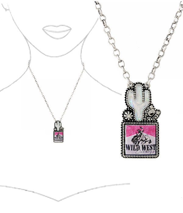 Western theme cactus pendant necklace - wild west
