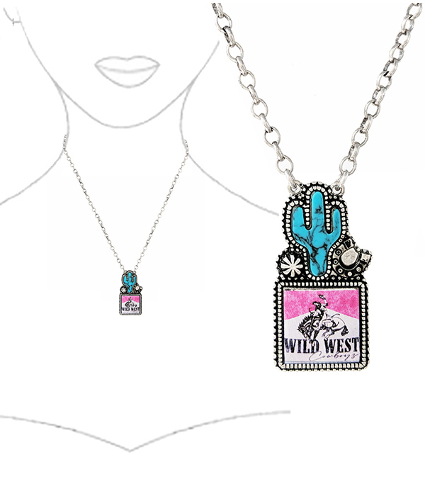 WESTERN THEME CACTUS PENDANT NECKLACE - WILD WEST