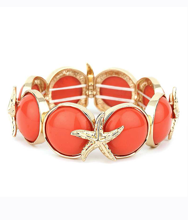 Starfish and abalone finish puffy stone stretch bracelet