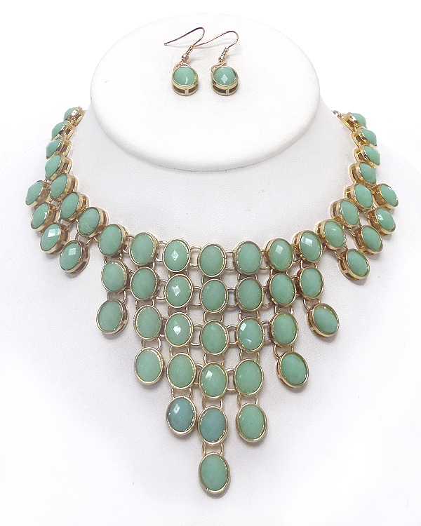 Coated small stones bib style necklace set 