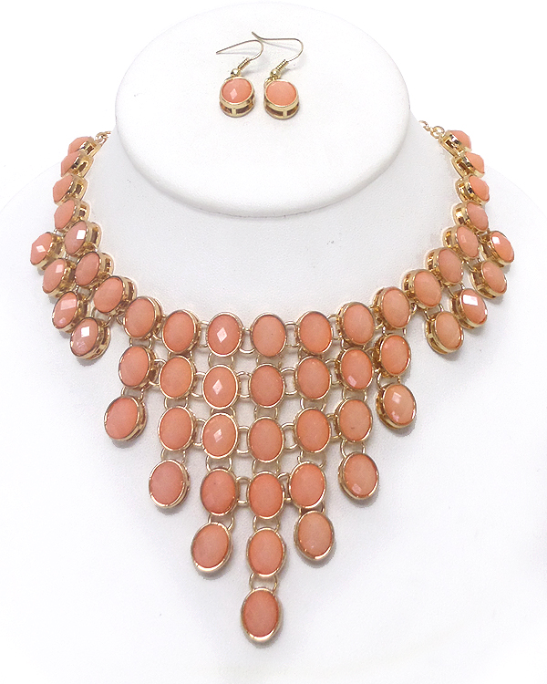 Coated small stones bib style necklace set 