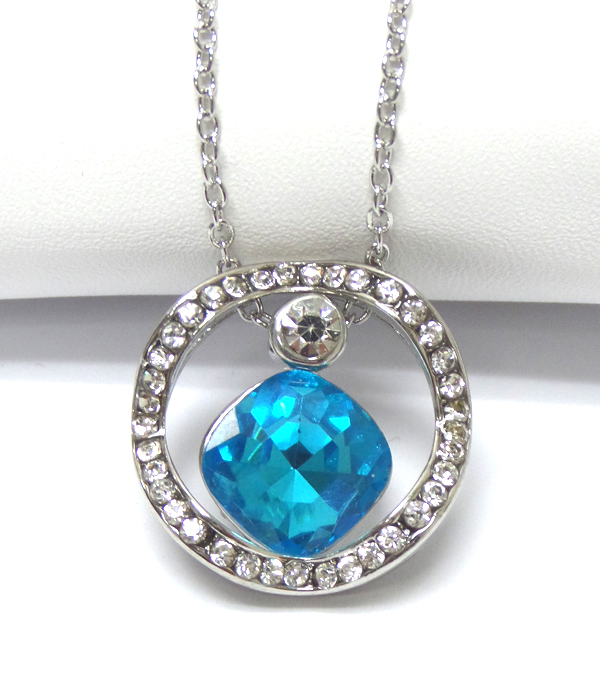 Round disk with crystal center necklace