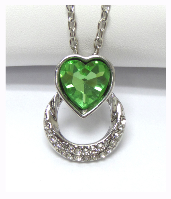 Crystal heart metal chain necklace