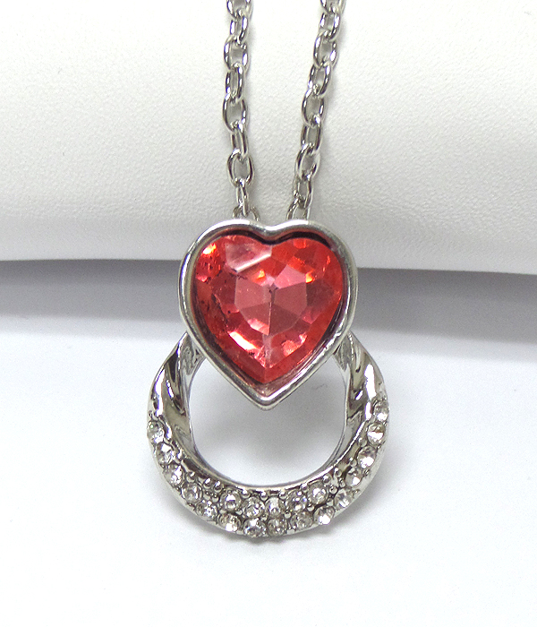 Crystal heart metal chain necklace 