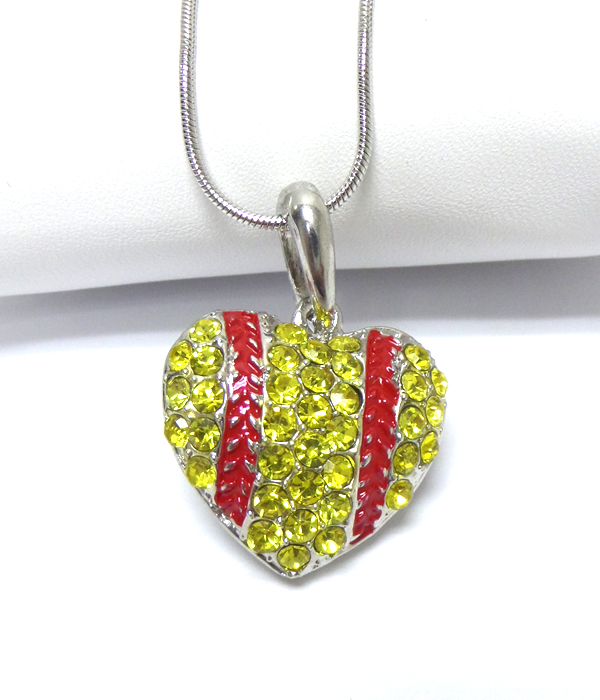 Softball heart shape plating crystal necklace 