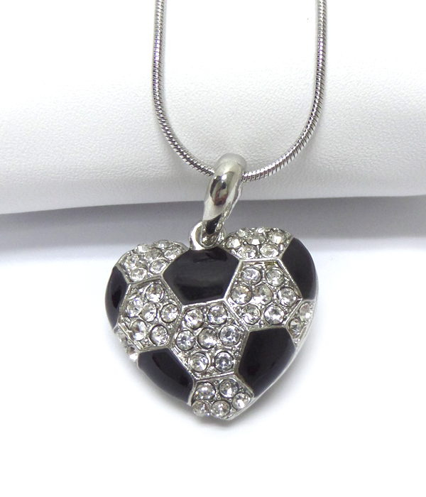 Soccer heart shape plating crystal necklace 