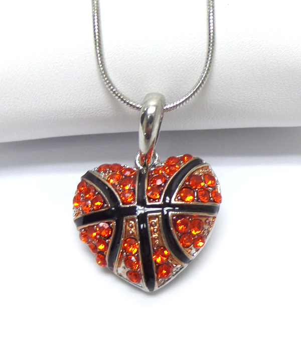 Basketball heart shape plating crystal necklace 