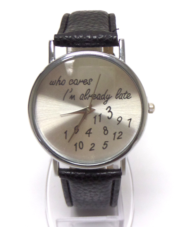 Time theme leatherette band watch 