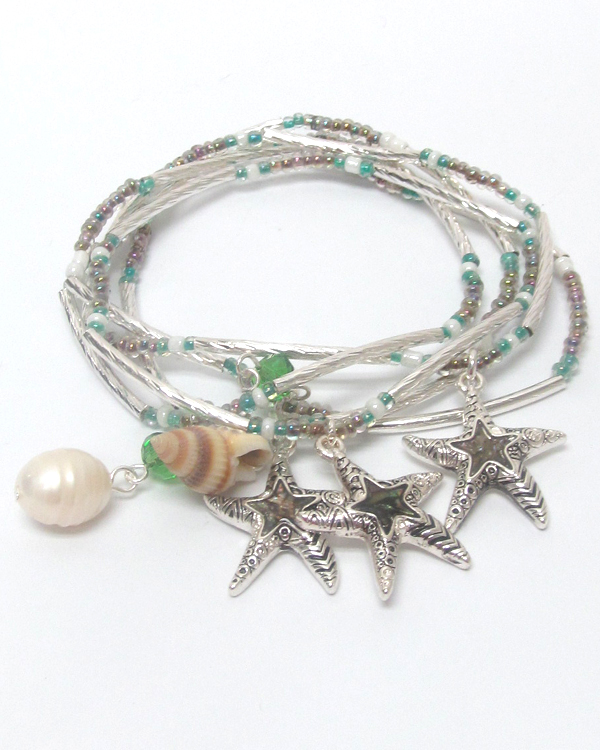Abalone starfish charm multi stretch bracelet