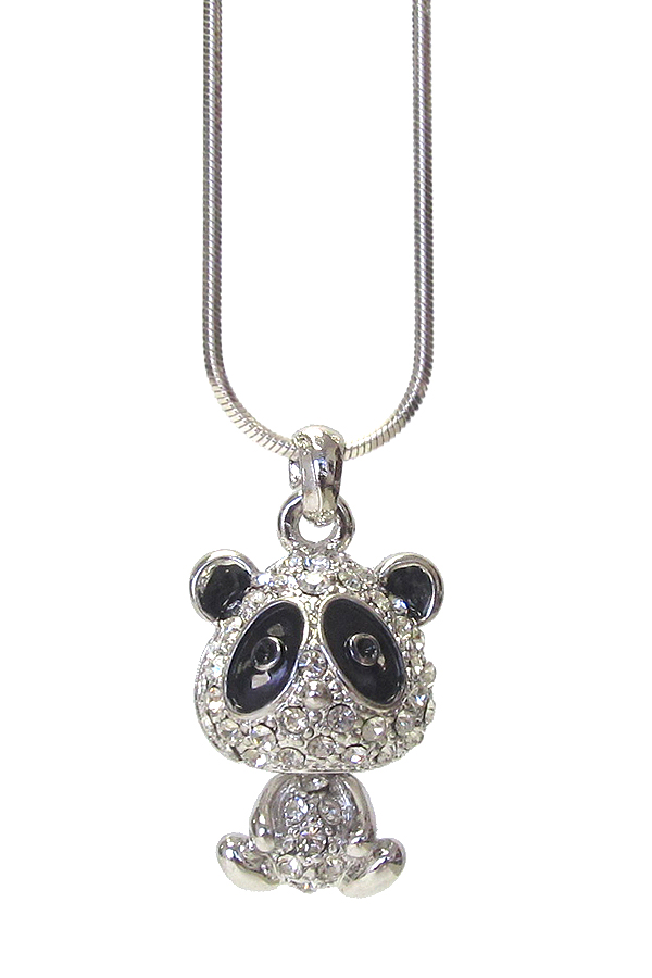 WHITEGOLD PLATING CRYSTAL PANDA PENDANT NECKLACE