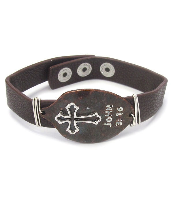 Religious inspiration spoon head leather bracelet - john 3:16