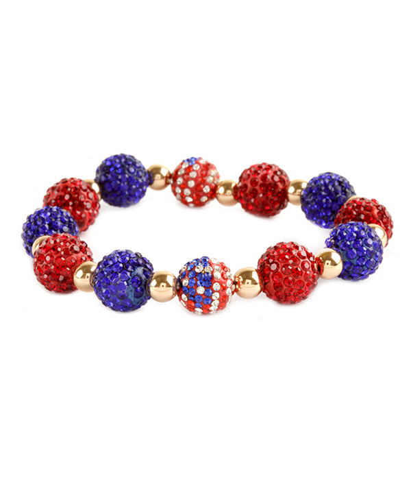 Patriotic theme american flag crystal fireball stretch bracelet