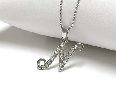 Crystal alphabet initial pendant neckalce - n